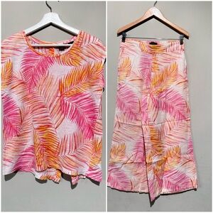 Tahari Linen Outfit set 2pc Wide Leg cropped pants/top Vacation Beach Women S/M
